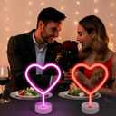 BRIGHTDECK Valentines Day Decorations, 2 Pack Heart Neon Signs, LED Pink Lights Battery Operated or USB Powered, Neon Lights Heart Decor for Valentine's Day Gifts, Wedding, Party, Pink Room Decor