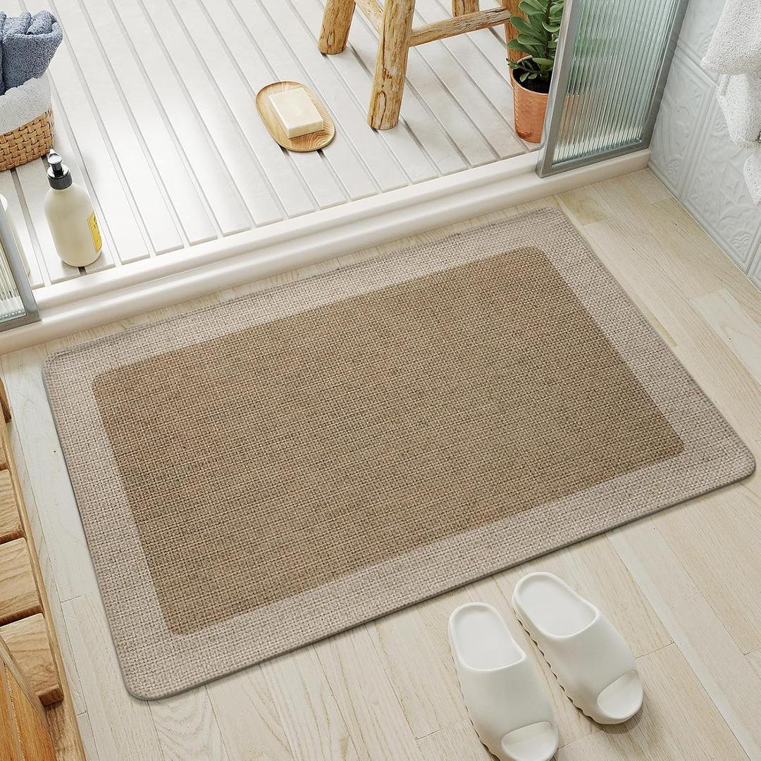 YDKGL Bathroom Rugs, Ultra Thin Bath Mat Fit Under Door Super Absorbent Non Slip Quick Dry Bath Mat, Rubber Backing Shower Mat Outside Shower (20 X 31, Al- Beige Brown)