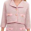 WDIRARA Toddler Girl's 2 Piece Houndstooth Button Front Long Sleeve Round Neck Jacket and Skirt Outfits Set (5T, Pink)