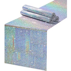 MoKoHouse Laser Silver Sequin Table Runner: 4 Packs 13 x 72 Inches - Mirror Glitter Disco Party Table Runners for Retro 70s 80s Theme Disco Dance Birthday Bachelorette Party Decorations