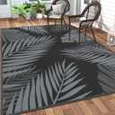 GENIMO Outdoor Rug 9' x 12' Waterproof for Patios Clearance, Reversible Outdoor Plastic Straw Camping Rug Carpet, Large Area Rugs Mats for RV, Camper, Deck, Balcony, Porch, Beach, Picnic, Black&Grey