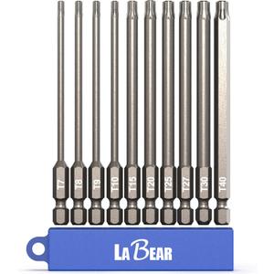 LABEAR - Tamper Proof TORX Bit Set, 10-Piece 6 Point TORX Security Screwdriver Bit Set. S2 Steel, 4" Star Bit Set (T7, T8, T9, T10, T15, T20, T25, T27, T40)