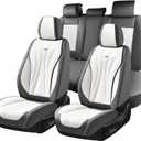 Coverado Front and Back Seat Covers, Waterproof Car Seat Cover, 5 Seat Leather Seat Cover for Cars, Universal Car Seat Protector, Automotive Seat Cover Car Seat Cushion Fit for Most Cars (Gray&White) (Fullset)
