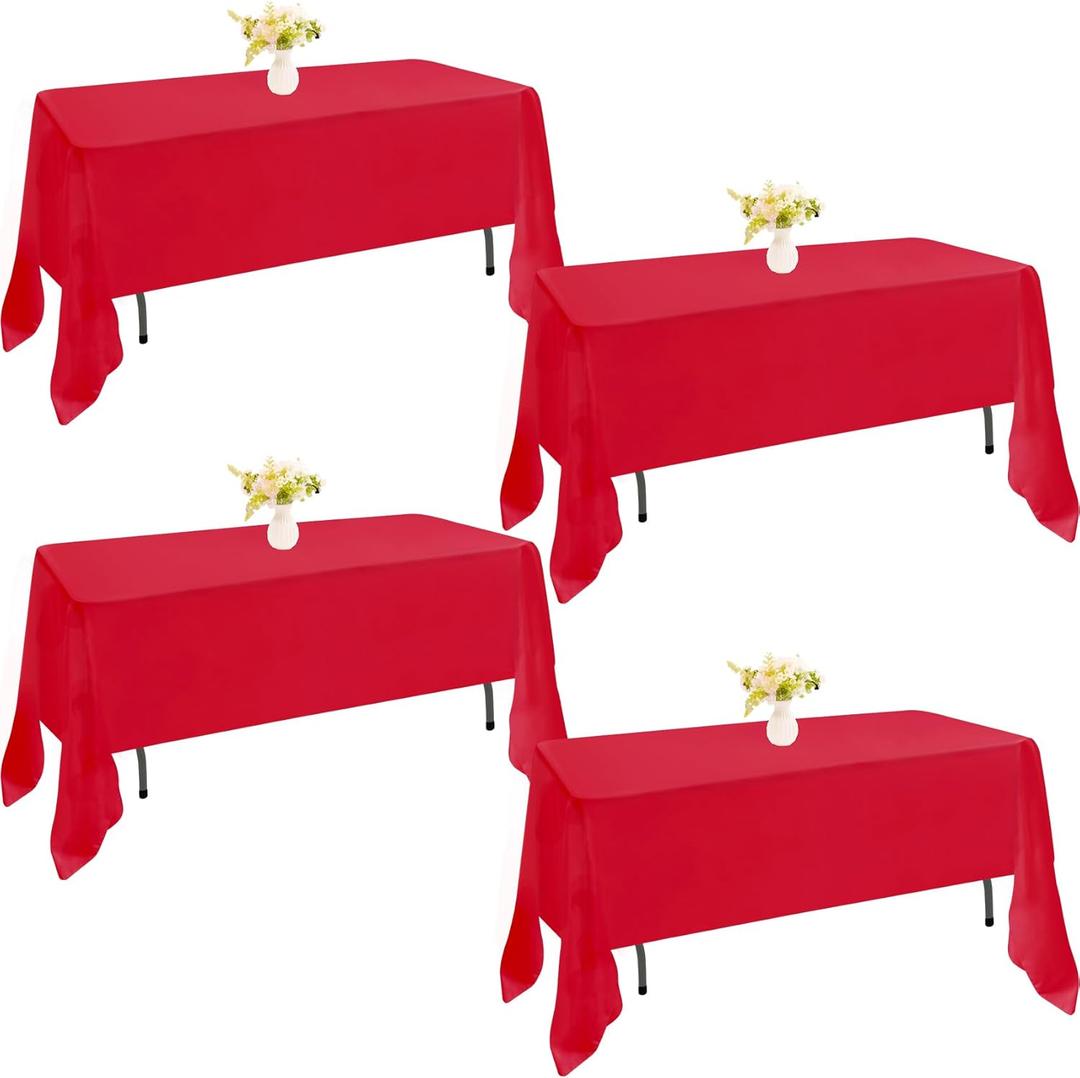 4 Pack Rectangle Tablecloth 60x126 Inch Red Washable Polyester Table Cover for Wedding Dining Table Buffet Parties Banquet DecorationRed