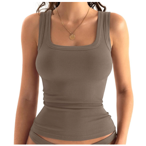 Womens Square Neck Ribbed Tank Tops Sleeveless Basic Tops Sexy Slim Fit Summer Clothes 2025 Large
