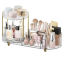 Makeup Organizer Countertop for Vanity, Rotating Perfume Tray with 5-compartment Cosmetic and Skincare Organizers, Multi-Purpose Desk Storage Makeup Brush Holder for Bathroom Bedroom Counter