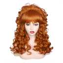 FantaLook 80s Long Curly Vintage Cosplay Wig with Bang for Women 60 70s Queen Costume for Halloween Party (Red Brown)