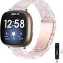 Resin Watch Band Compatible with Fitbit Versa 4/Sense 2/Versa 3/Fitbit Sense, Lightweight Adjustable Fashion Bracelet Wristband Replacement for Women Men with Stainless Metal BucklePink