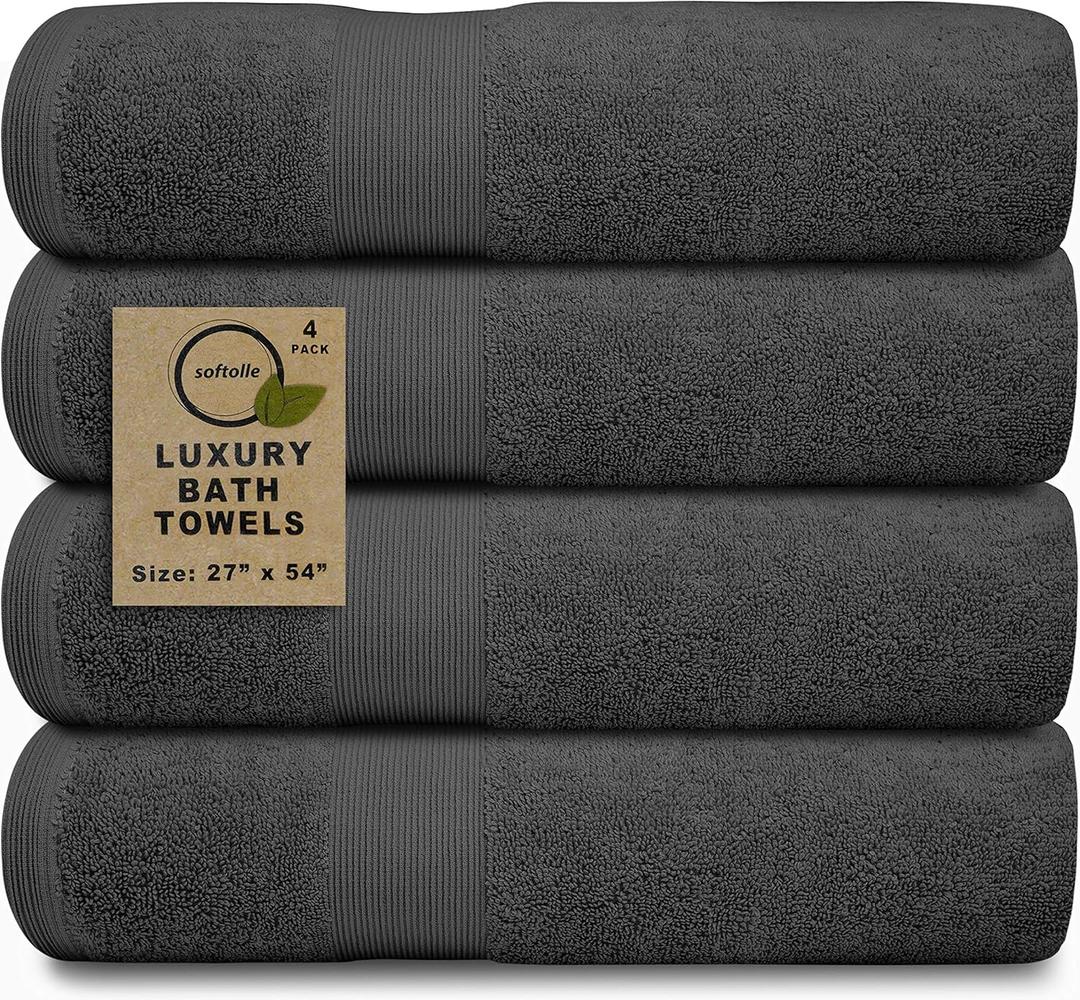 Softolle Luxury Bath Towels Set of 4 (27” x 54”) | Towels for Bathroom | Super Soft | Highly Absorbent Towels for Home, Spa, Gym (Silver Grey)