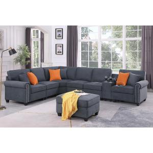 YOPTO 127" Modular Sectional Sofa with Movable Ottoman&Nailhead Trim Armrest,L-Shape Convertible Couch W/Cup Holder,USB Port&Hidden Storage Box,7 Seat Chenille Sectionals,6 Pillow,for Living Room,Gray