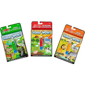Melissa & Doug On the Go Water Wow! Reusable Color with Water Activity Pad 3-Pack, Jungle, Safari, Farm - FSC Certified