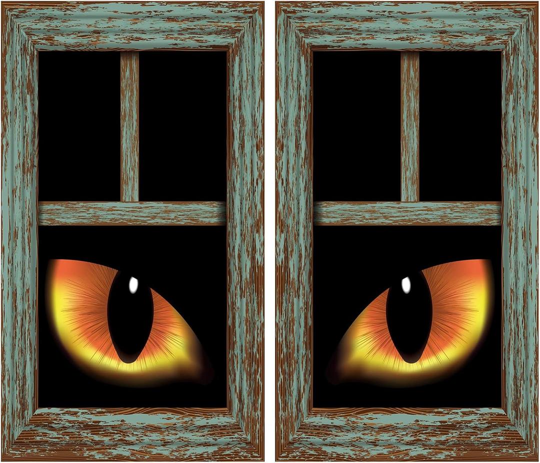 Irenare 2 Pcs Halloween Eyes for Windows, Curtain Panels Black Window Treatment Scary Eye Halloween Window Posters Silhouette for Bedroom Living Room, 34.49 x 60.24 Inches(Cat)