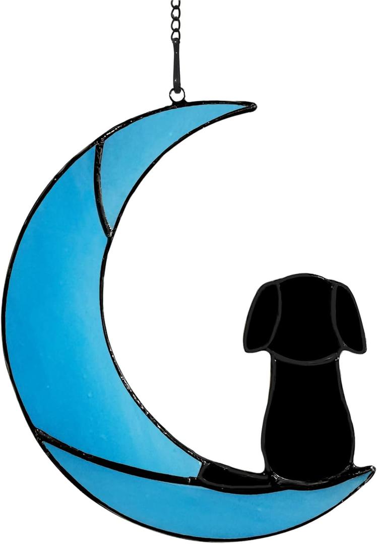 Stained Glass Dog Memorial Gifts, Dog Sympathy Gifts for Dog Lovers, Suncather for Window Hanging,in Memory of Dog Passing Away Gifts,Loss of Dog Sympathy Gift. (Black Blue)