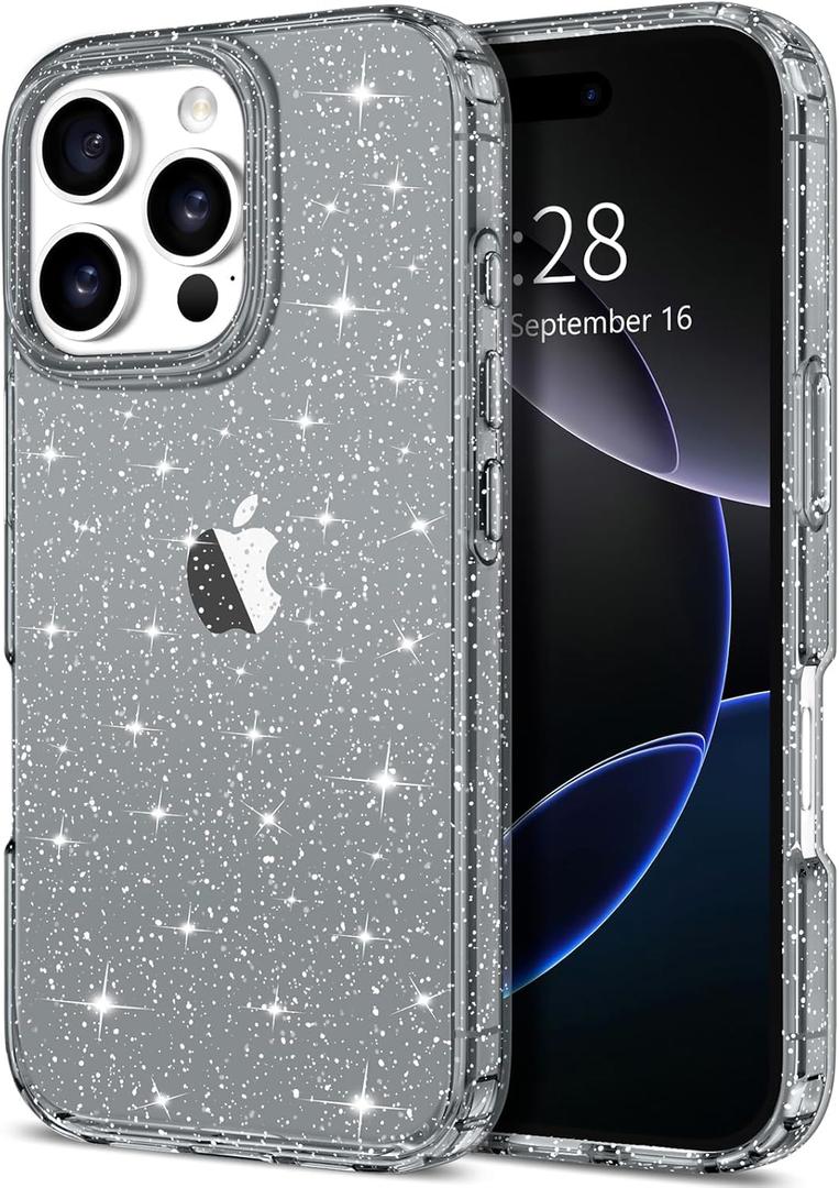 Hython for iPhone 16 Pro Case Glitter, Clear Glitter Sparkly Shiny Bling Sparkle Cute Cover, Anti-Scratch Soft TPU Thin Slim Fit Shockproof Protective Phone Cases for Women Girls, Black Glitter