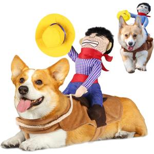Dog Cowboy Rider Costume Funny Pet Halloween Costume Cat Cowboy Knight Style Clothes for Small Medium Large Dogs (Small)