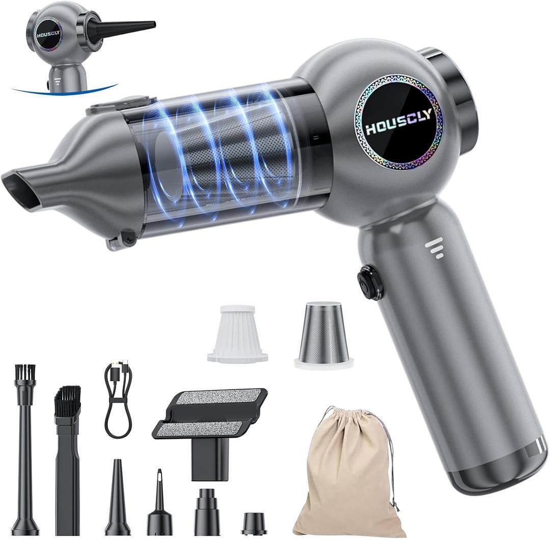 Handheld Car Vacuum Portable Cordless 25000Pa High Power Small Mini Hand Vacuum Cleaner Rechargeable 4-in-1 Compressed Air Duster Blower Pump Wireless Handheld Vac for Car Office Desktop Home Cleaning (Silver)