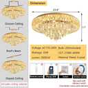 23.6" Modern Crystal Chandeliers LED Dimmable Flush Mount Ceiling Chandeliers for Living Room Entrance Foyer Bedroom Gold