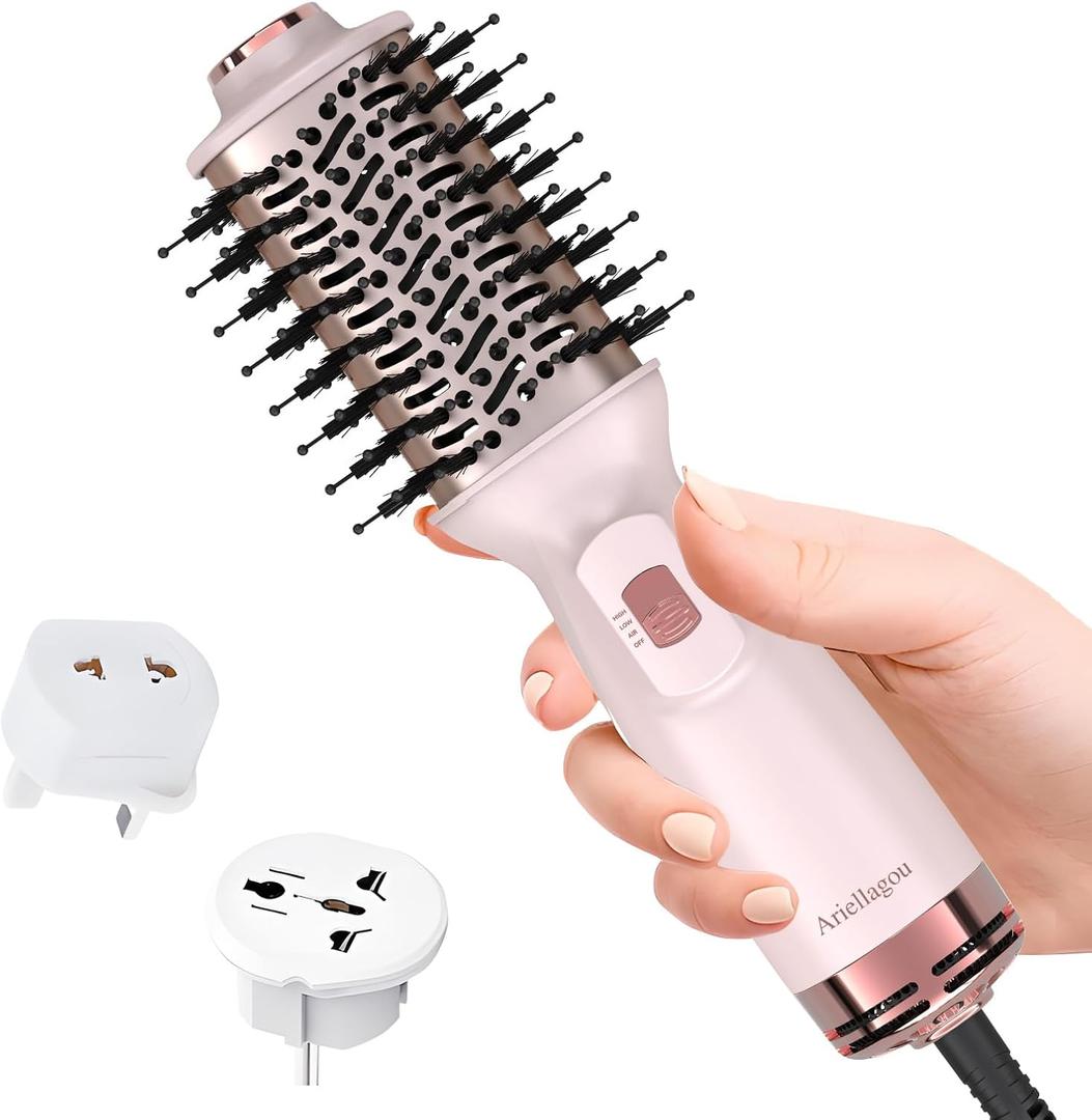 Dual Voltage Travel Hair Dryer Brush Mini Hot Air Brush with European Plug One Step Blow Dryer and Styler Volumizer for Home and Salon Use