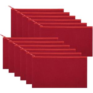 12 Pieces Cotton Canvas Makeup Bag, Multipurpose Cosmetic Bag with Zipper Travel Toiletry Pouch, Blank DIY Craft Bag (Red, S)