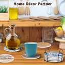 Bar Ceramic Cup Drink Coasters Set of 6 with Holder,Water Absorbent Round Monogram Cute Cool Morden Funny Unique,for Wine Bottle Table Desk Farmhouse Office (Multicolor)