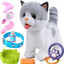 OR OR TU Walking Toy Cat with Remote Control Leash, Plush Cat Electronic Interactive Toys for Kids, Shake Tail, Licking, Pretend Dress Up Realistic Stuffed Animal Cat Age 3 4 5 6+ Years Old Best Gift