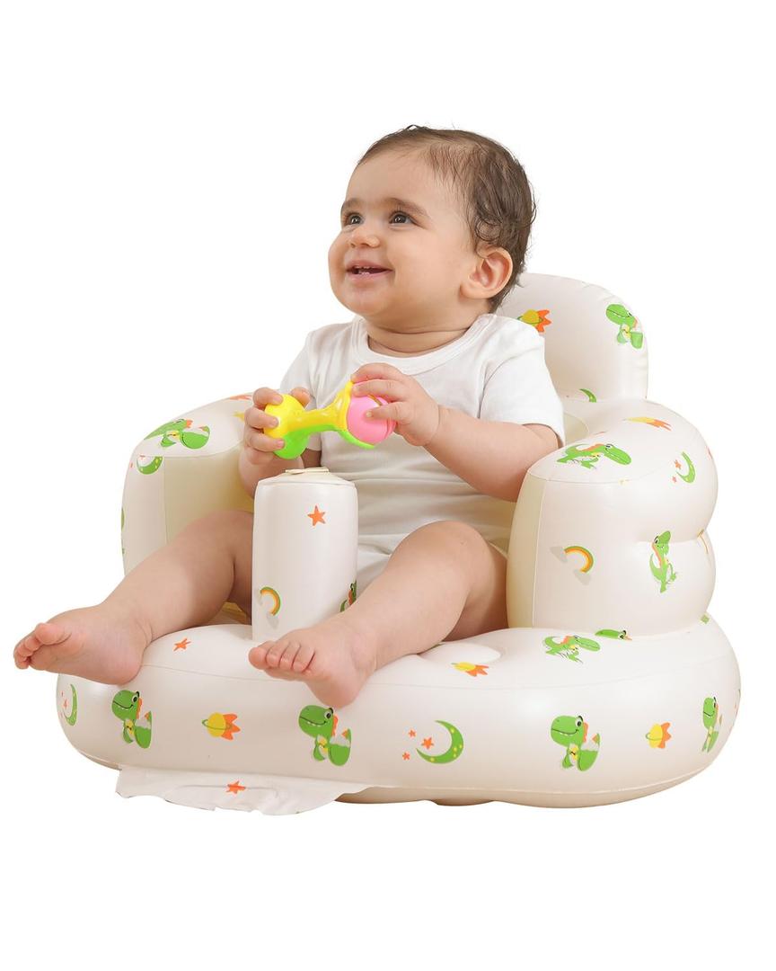 Inflatable Baby Seat for Babies 3-36 Months, Built in Air Pump Baby Chair Sit Me up Floor Seat for Baby, Bumbo Seat for Learning to Sit, Feeding, Camping (Dinosaur)