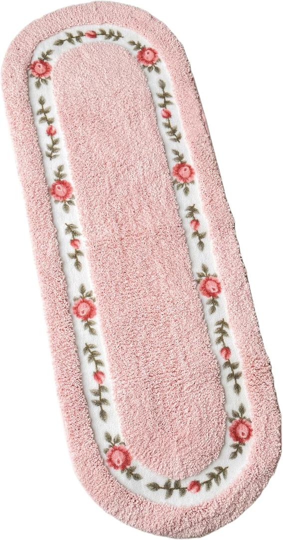 Beautiful Rose Flower Area Rugs for Living Room Bedroom Bathroom Rugs Bath Mat Super Soft Non Slip Absorbent Floral Style Nice Pink 17.71 x 49.21 Inch
