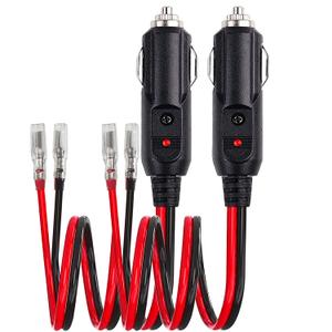 12V 24V Heavy Duty 14 AWG Male Plug Cigarette Lighter Adapter Cord [2 Pack] Cigarette Lighter Male Plug with 1ft Extension Cable with LED Light and 15A Fuse