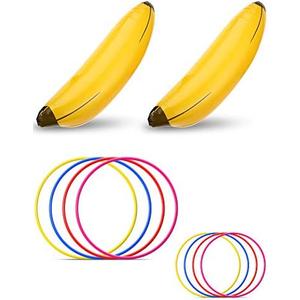 10 Pcs Bachelorette Party Game Banana Ring Toss Game Kit, Include 2 Pieces Banana with 8 Pieces Plastic Toss Rings for Swimming Pool Decorations