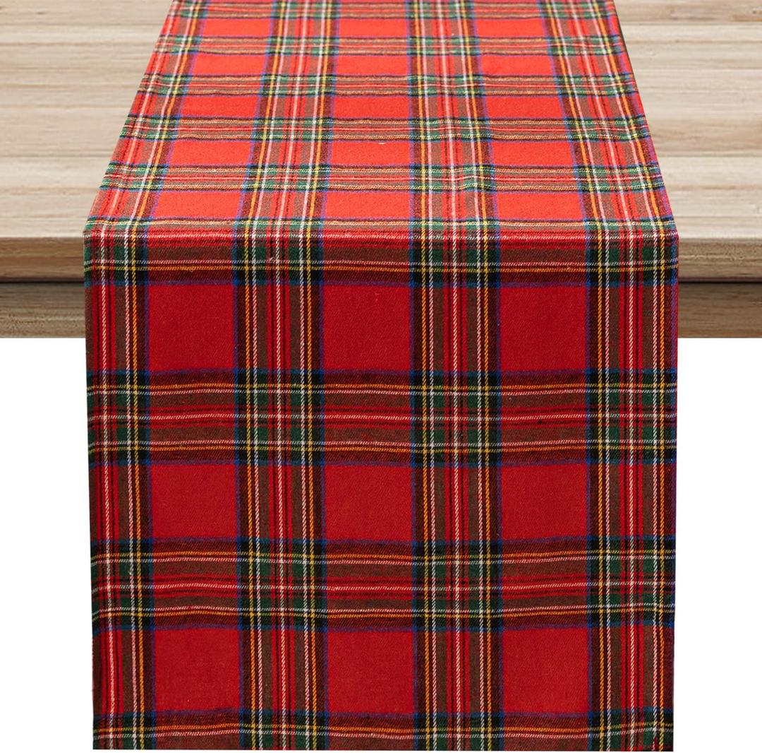 Softalker Christmas Checkered Tartan Table Runner - Red Buffalo Plaid Xmas Stain Resistant Washable Table Decoration for Dining/Parties/Holiday Decor, 13 x 70 Inch