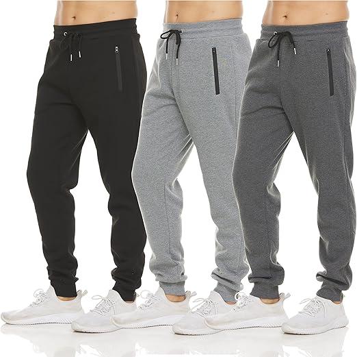 PURE CHAMP Mens Sweatpants 3 Pack Fleece Active Athletic Workout Jogger Sweatpants for Men with Zipper Pocket Size 2 XL