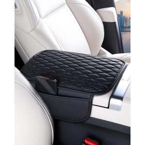 ESKONKE [Upgraded] Car Center Console Cover with 2 Storage Bags - Premium Nappa Leather Armrest Cover, Scratch & Wear Resistant, Waterproof Car Interior Accessories (Black)