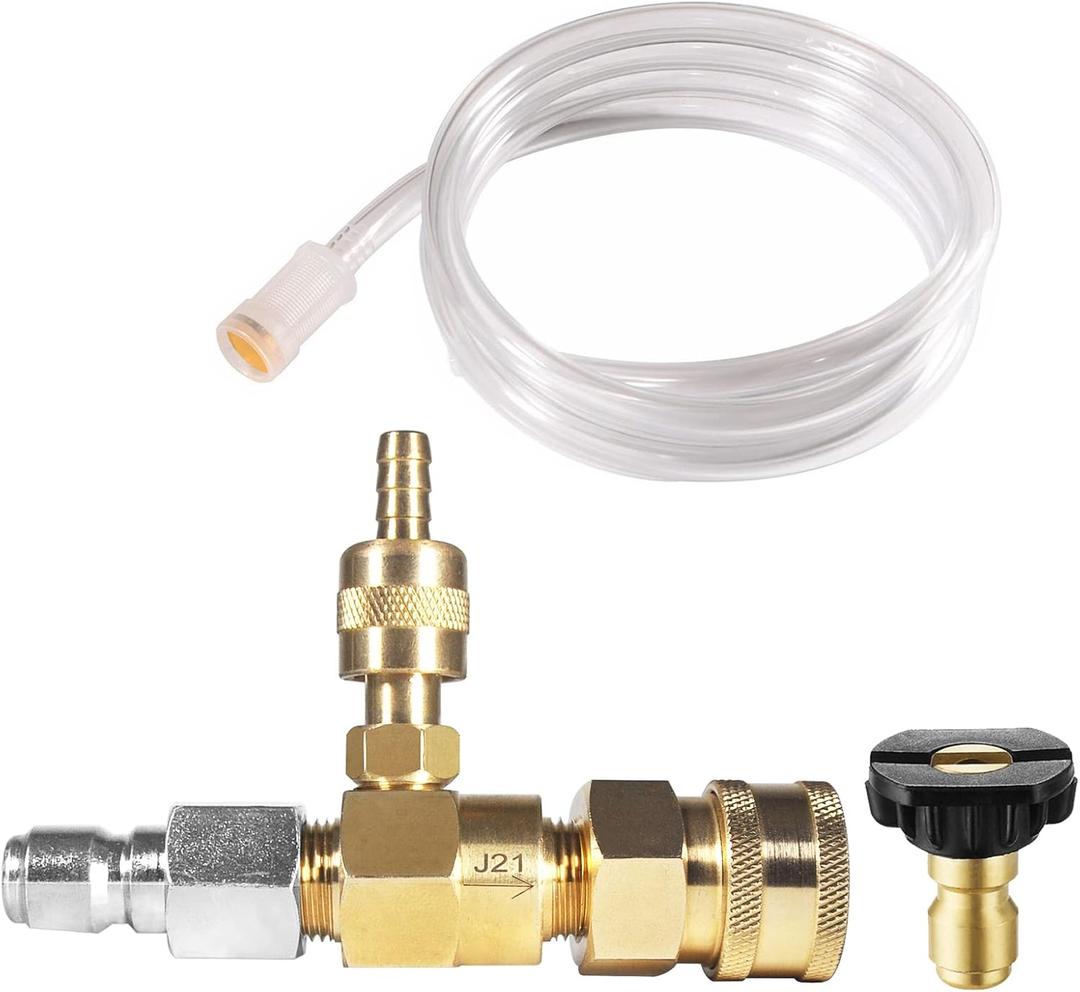 Adjustable Chemical Injector Kit, Downstream Injector Kit for Pressure Washer, 3/8 Inch Connectors, Soap Injector with Siphon Hose & Soap Nozzle,4500PSI