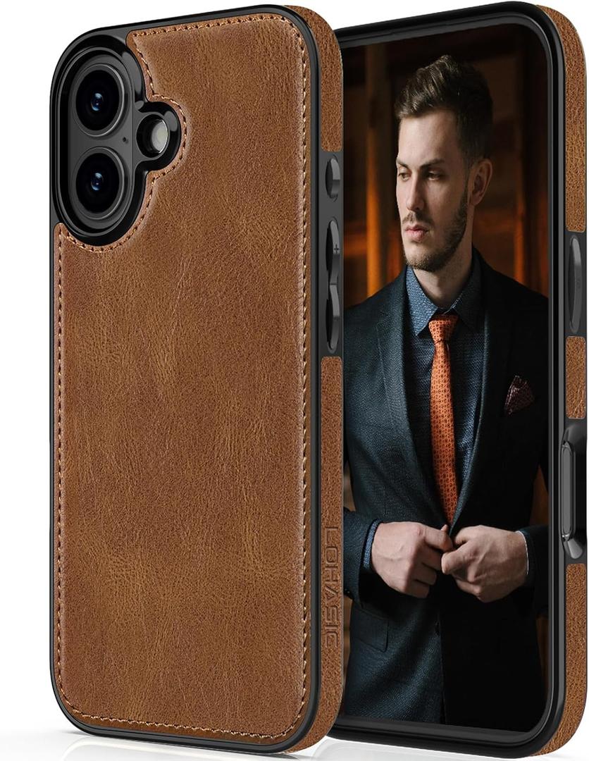 LOHASIC for iPhone 16 Case, Luxury Elegant Leather Soft Grip Full Body Protective Men Women Phone Cases Back Cover for iPhone 16, 6.1" 2024 New Released, Brown