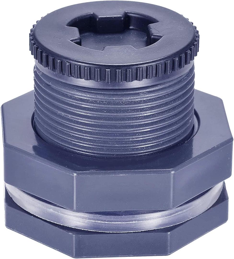 1.25 Female PVC Bulkhead Fitting with Plug Silicon Seal Gasket Water Tank Connector for 2.5 Inch Hole Saw Rain Barrels, Aquariums