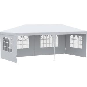 Outsunny 10' x 20' Large Party Tent, Outdoor Event Shelter, Gazebo Canopy with 4 Removable Window Sidewalls for Weddings, White (White)