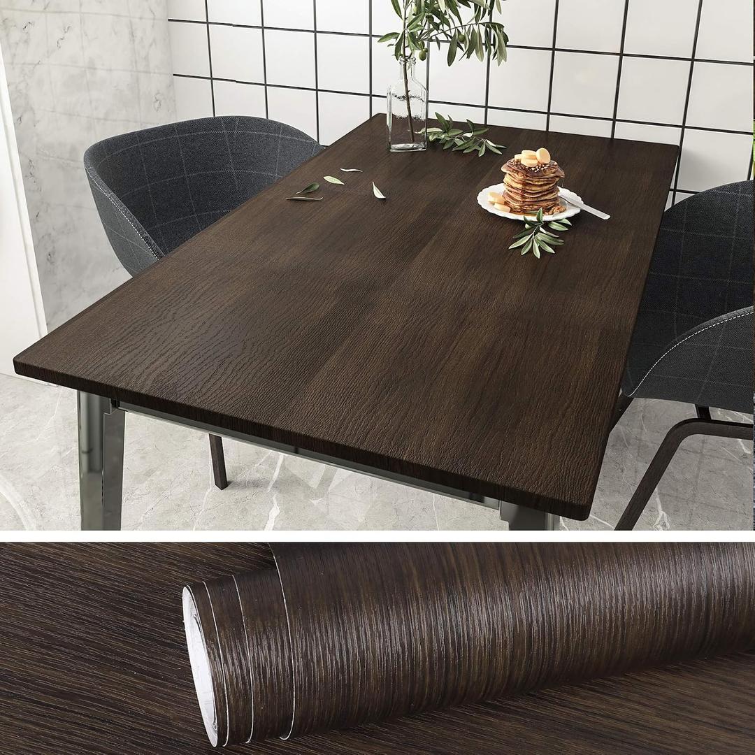 VEELIKE Dark Brown Wood Contact Paper Peel and Stick Thick Wood Wallpaper for Countertops Table 24''x118'' Countertop Contact Paper Waterproof Self Adhesive Woods Vinyl Wrap for Cabinets Furniture