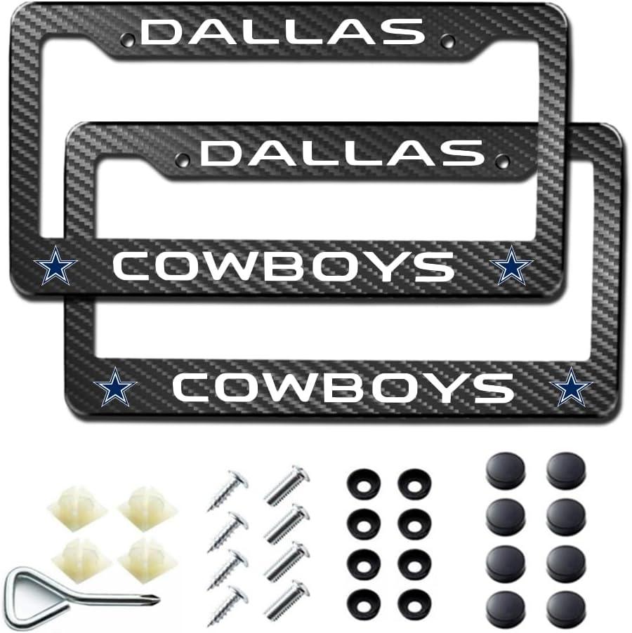 2Pack Carbon Fiber License Plate Frames for Cowboys, Black Aluminum Front & Rear Car Tag Holder Cover, Heavy Duty License Plate Bracket Car Accessories
