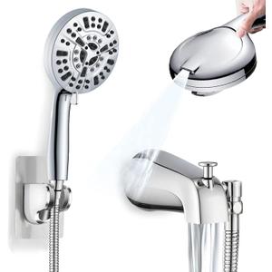 Metal Tub Spout with Diverter & Integrated Shower Hose Connection, Slip-On Tub Spout with 10 Settings Handheld Shower Sprayer Polished Chrome