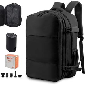Vacuum Compression Backpack for Travel, Expandable Travel Backpack Business Bag with Compression, Fits 17 inch Laptop, Waterproof, for Men and Women  Black