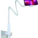 Cell Phone Clip Bed Stand Holder, with Grip Flexible Long Arm Gooseneck Bracket Mount Clamp for Desk, Compatible with iPhone 14 Pro Max XR X 8 7 6 or Other 3.5-7" Devices (White)