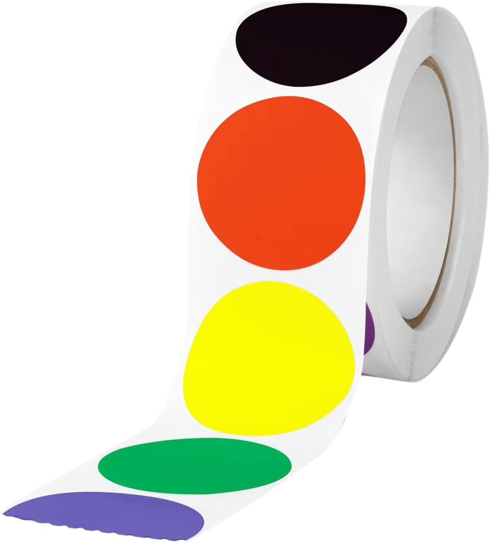 500 Pcs Colored Dot Stickers, 1" Round Color Coding Labels Writable Self-Adhesive 8 Color Style Colorful Circle Dot Sticker for Office, Classroom, Family, Yard Sale (500 Labels per Roll)