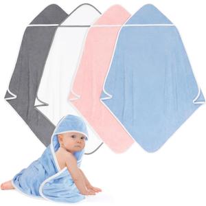 Hooded Towel for Newborn, 4 Pack Soft Coral Fleece Baby Towels, Ultra Absorbent Bath Cloths Bulk for Infants, Toddlers, Newborn Essential- 30 x 30 inch - Multicolor