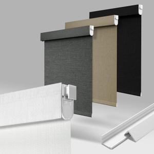 No Drill No Tools Blackout Roller Shades for Windows, Cordless Blinds with Linen Fabric-Matched, Custom Roller Blinds for Home Office Door, White, Custom Size, 0Custom Size