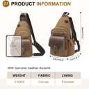 Canvas Sling Bag for Women Men, Convertible Crossbody Backpack with Leather Trim, Vintage Anti-Theft Chest Bag for Travel, Coffee