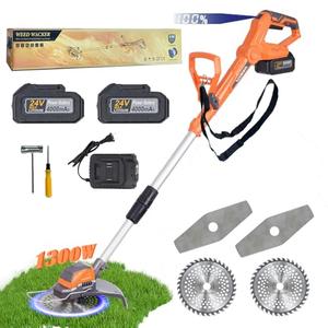 Electric Weed Wacker Cordless Eater 24V Battery Powered Brushless Brush Cutter with 2X4.0Ah Batteries Fast Charger Lightweight Grass Trimmer 2 Types Blades for Lawn Yard Garden