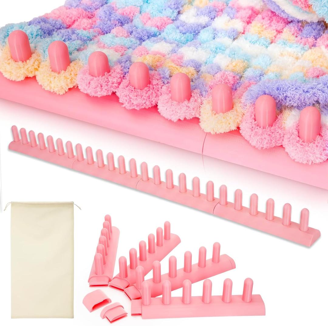 AceOrbit 44" Chunky Blanket Loom, Loom for Chunky Yarn, Detachable & Portable Design Hand Knitting Looms with a Flannel Storage Bag for DIY Throw Blankets, Beginner Friendly Yarn Craft (Light Pink)