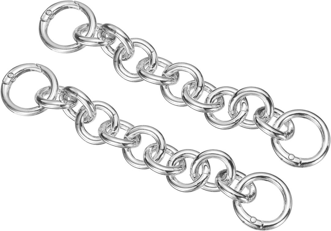 uxcell 2Pcs Purse Strap Extender 5.9-Inch, Bag Extender Chain Silver, Metal Bag Replacement Handbag Chain with Spring Buckle for Purse Handbags Shoulder Bag Decoration, Round Style