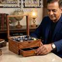 Vintage Superior Rosewood Mens watch display case, Luxury Large Drawer Watch Box Organizer for Men with 6 Divided Slots, Soft Velvet Pillows, and Drawer for Wallet, Cufflinks, and Accessories