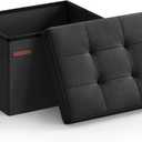 SONGMICS MAZIE Collection - Small Folding Storage Ottoman, Foot Rest Stool, 12.2 x 16.1 x 12.2 Inches, 286 lb Load Capacity, for Living Room, Bedroom, Home Office, Dorm, Ink Black ULSF102B01